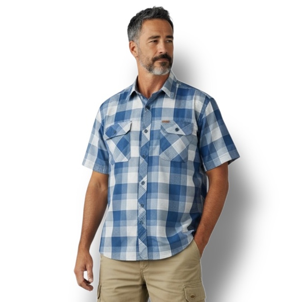 ORVIS Mens Short Sleeve Button Down Classic Collection Plaid Performance Shirt